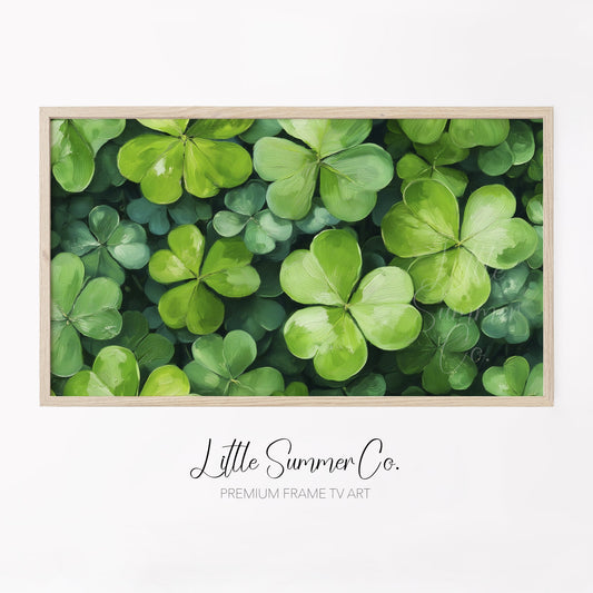Four Leaf Clovers Close Up Frame TV Art displayed on a TV