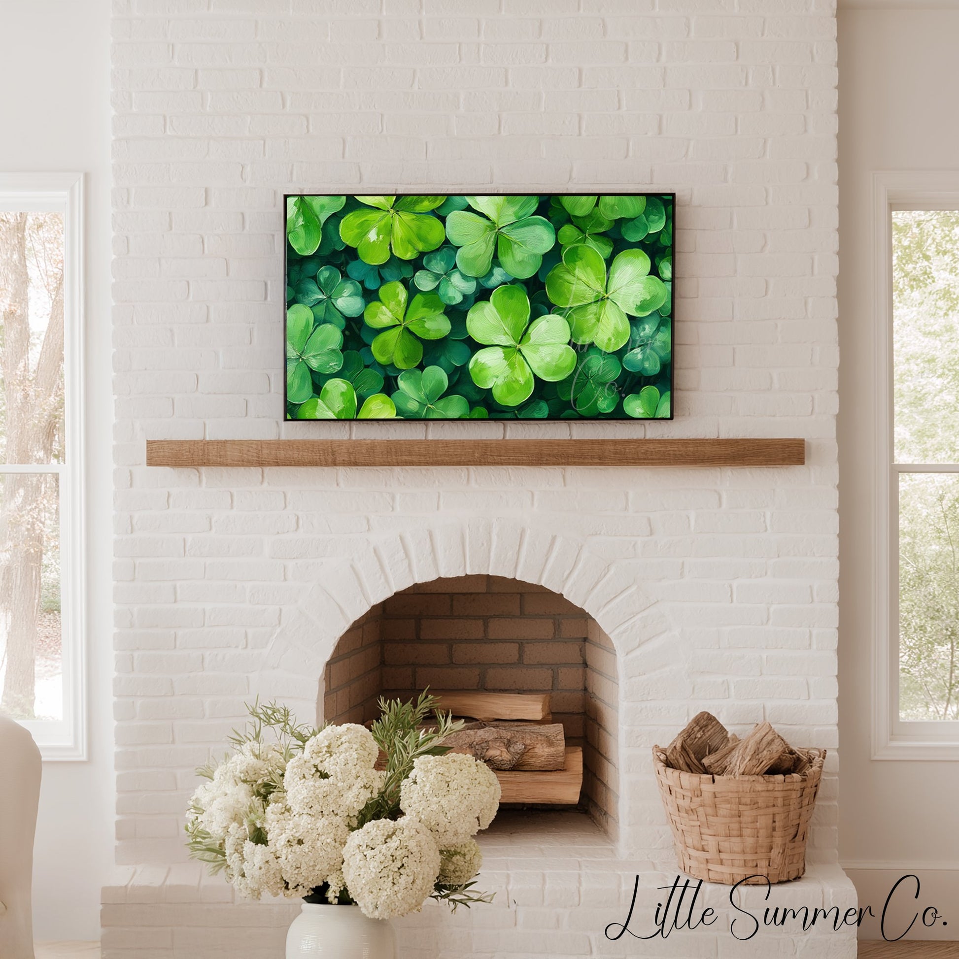 Four Leaf Clovers Close Up Frame TV Art displayed on a TV