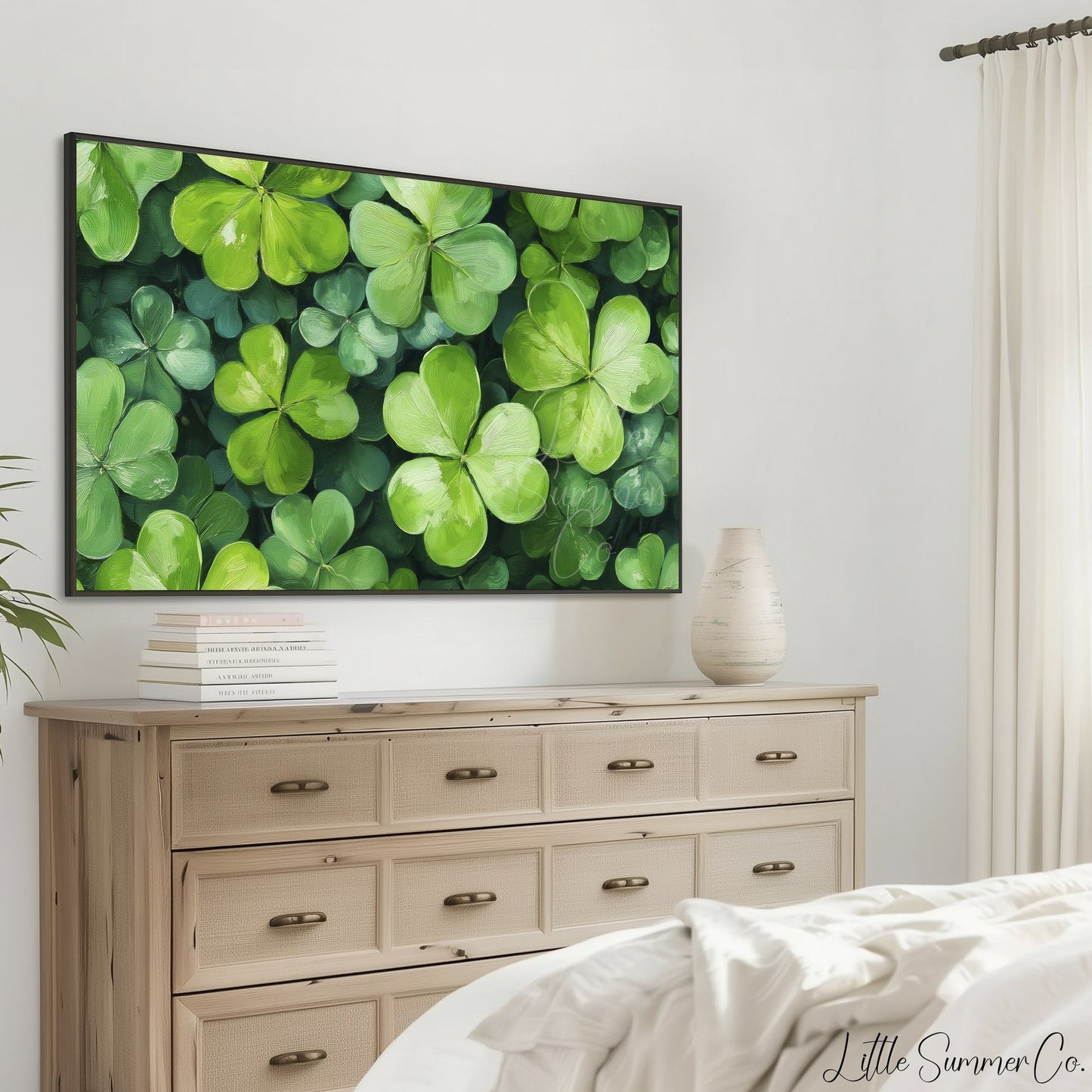 Four Leaf Clovers Close Up Frame TV Art displayed on a TV