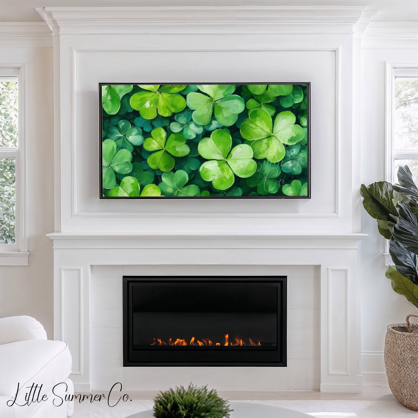 Four Leaf Clovers Close Up Frame TV Art displayed on a TV