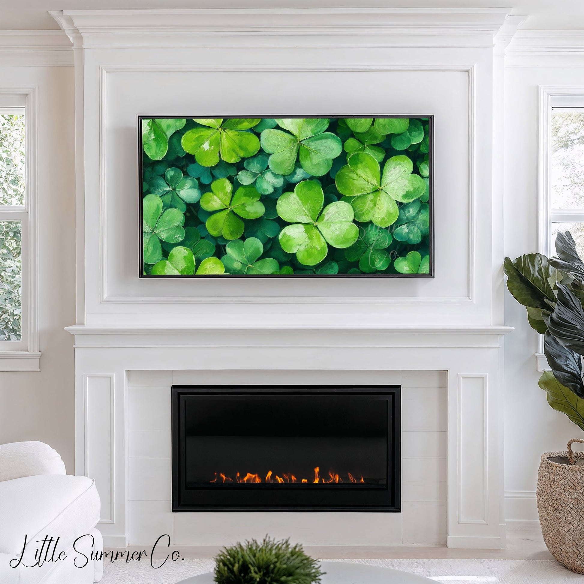 Four Leaf Clovers Close Up Frame TV Art displayed on a TV