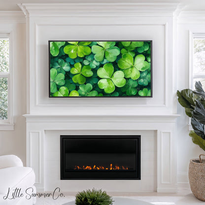 Four Leaf Clovers Close Up Frame TV Art displayed on a TV