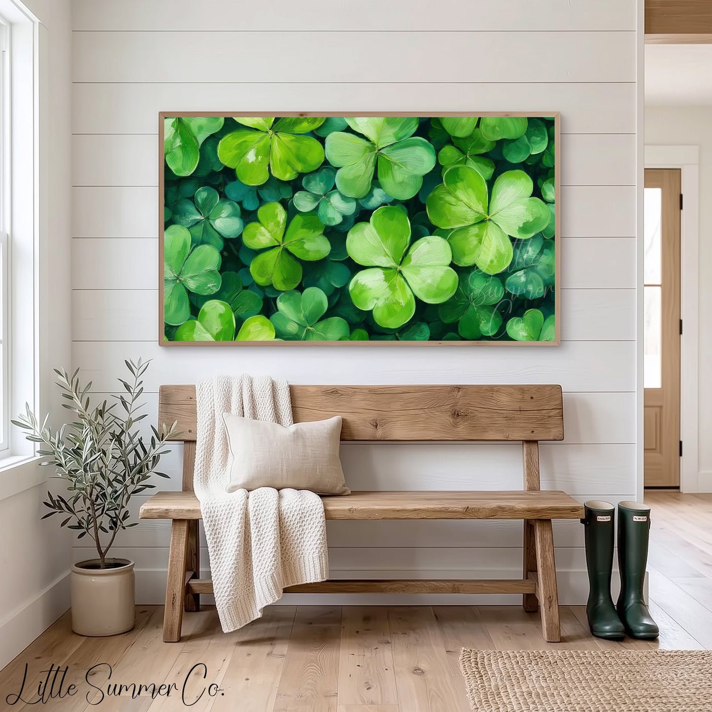 Four Leaf Clovers Close Up Frame TV Art displayed on a TV