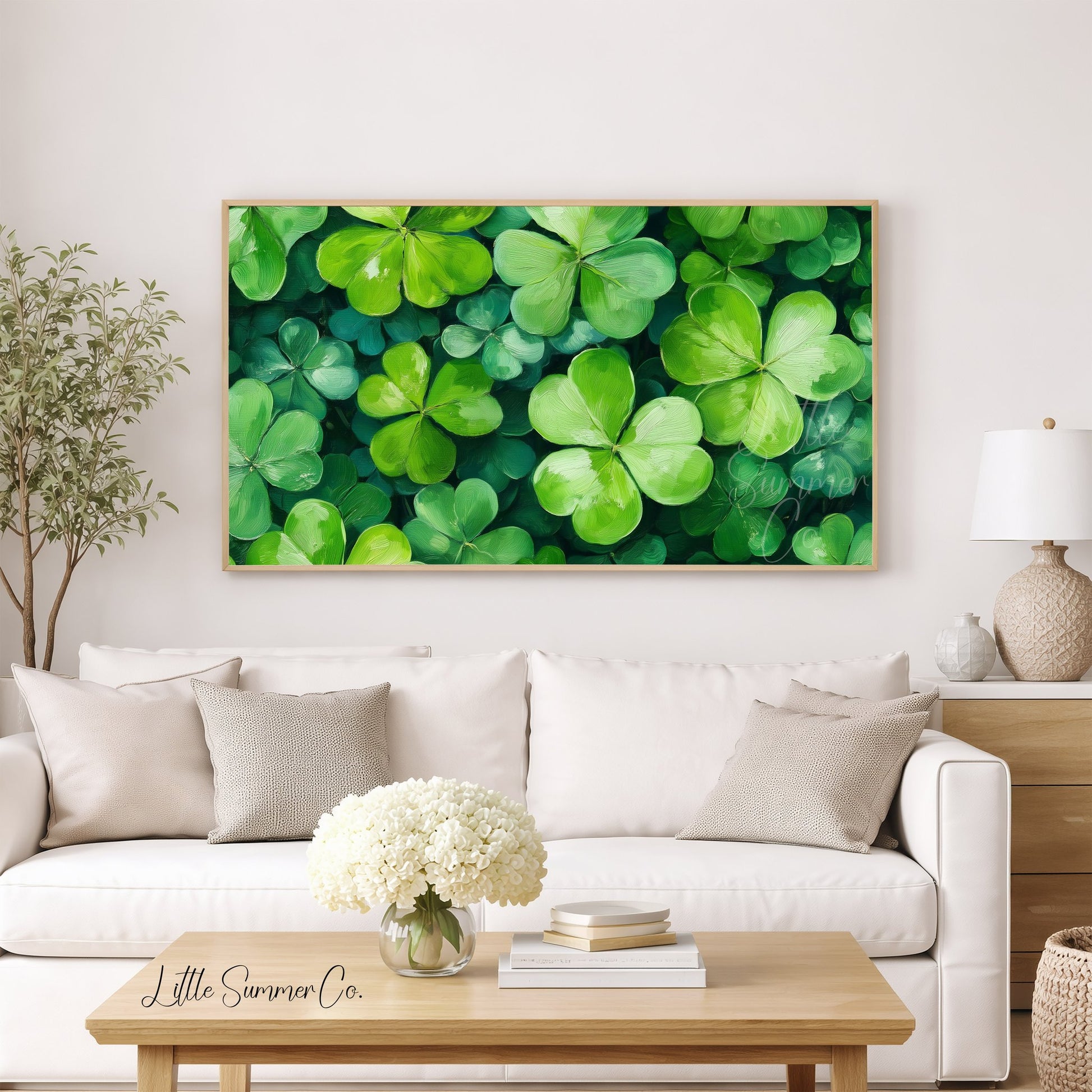 Four Leaf Clovers Close Up Frame TV Art displayed on a TV
