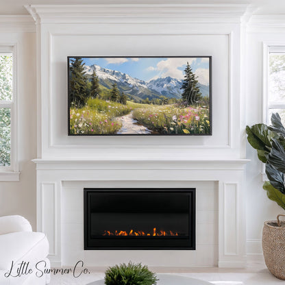 Alpine Wildflower Meadow Frame TV Art displayed on a TV