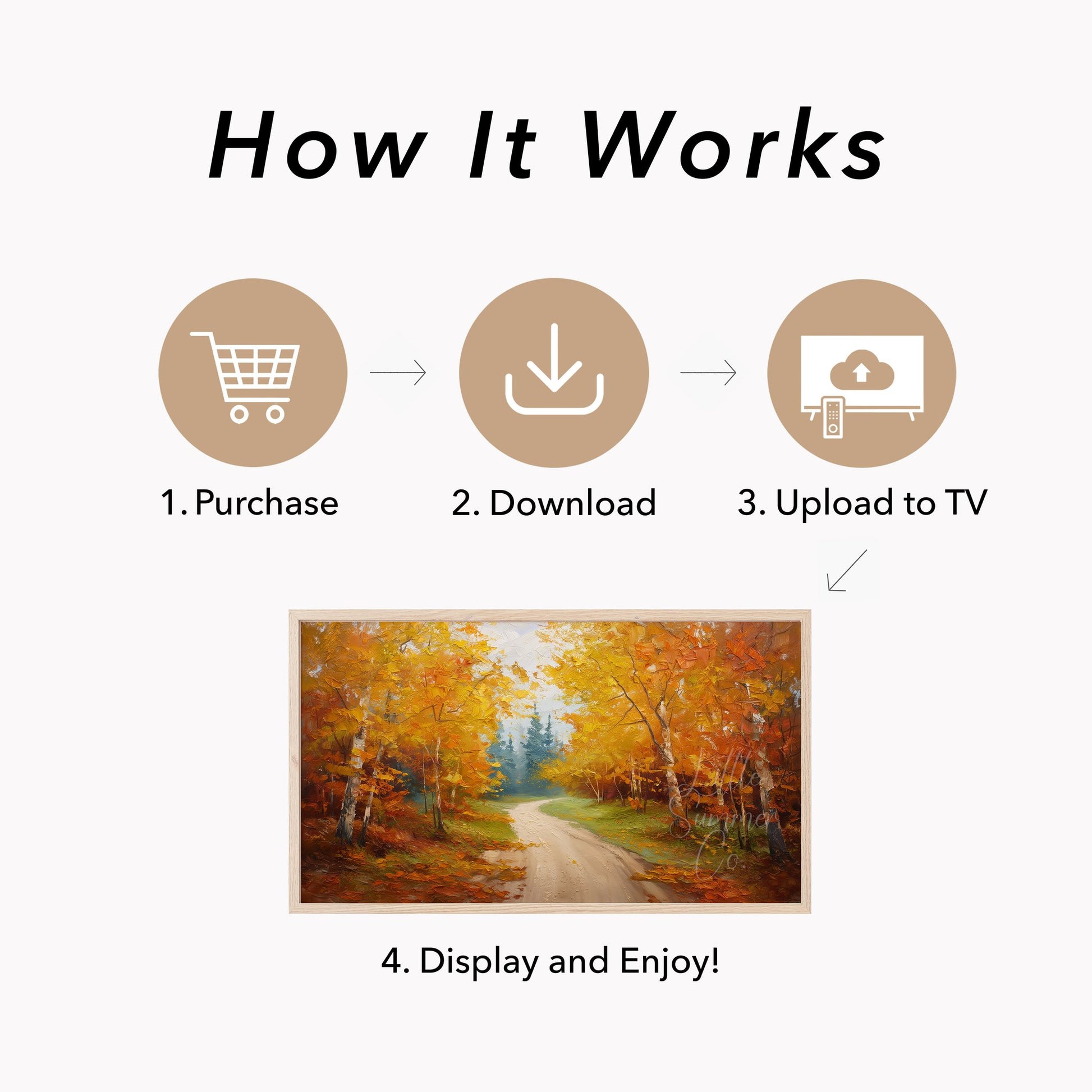 Autumn Birch Forest Road Frame TV Art displayed on a TV