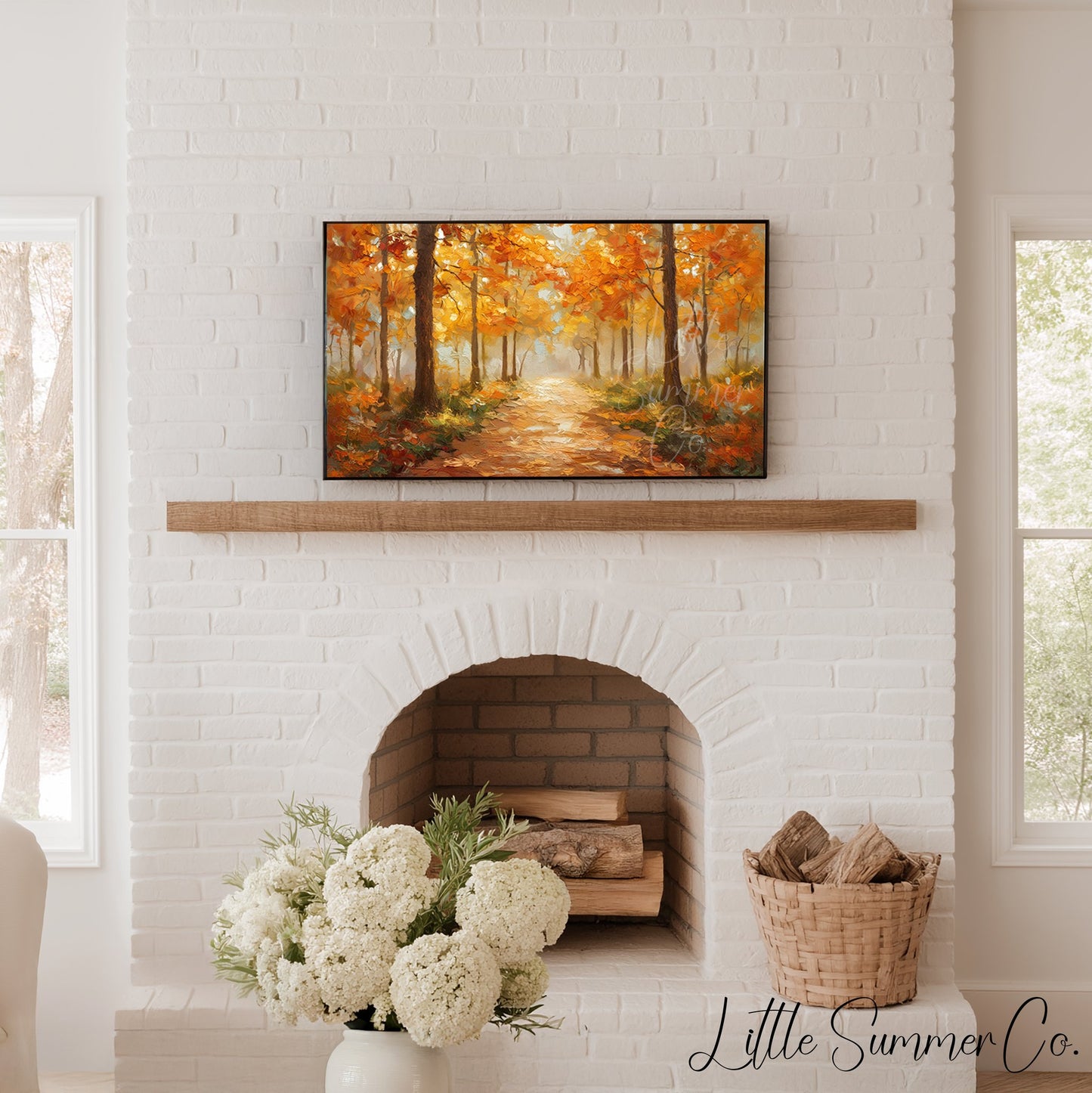Golden Woodland Path Frame TV Art displayed on a TV