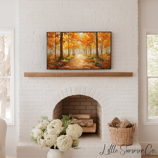 Golden Woodland Path Frame TV Art displayed on a TV
