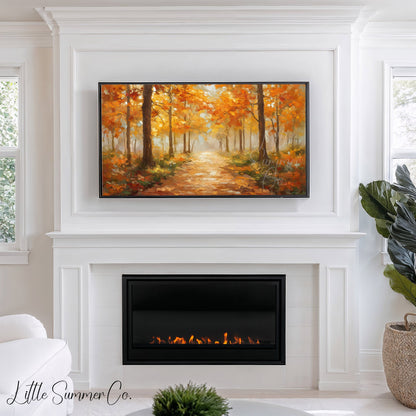 Golden Woodland Path Frame TV Art displayed on a TV