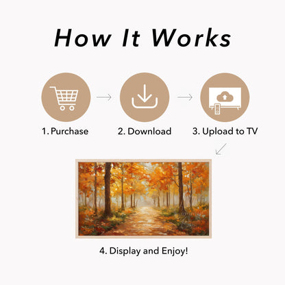 Golden Woodland Path Frame TV Art displayed on a TV
