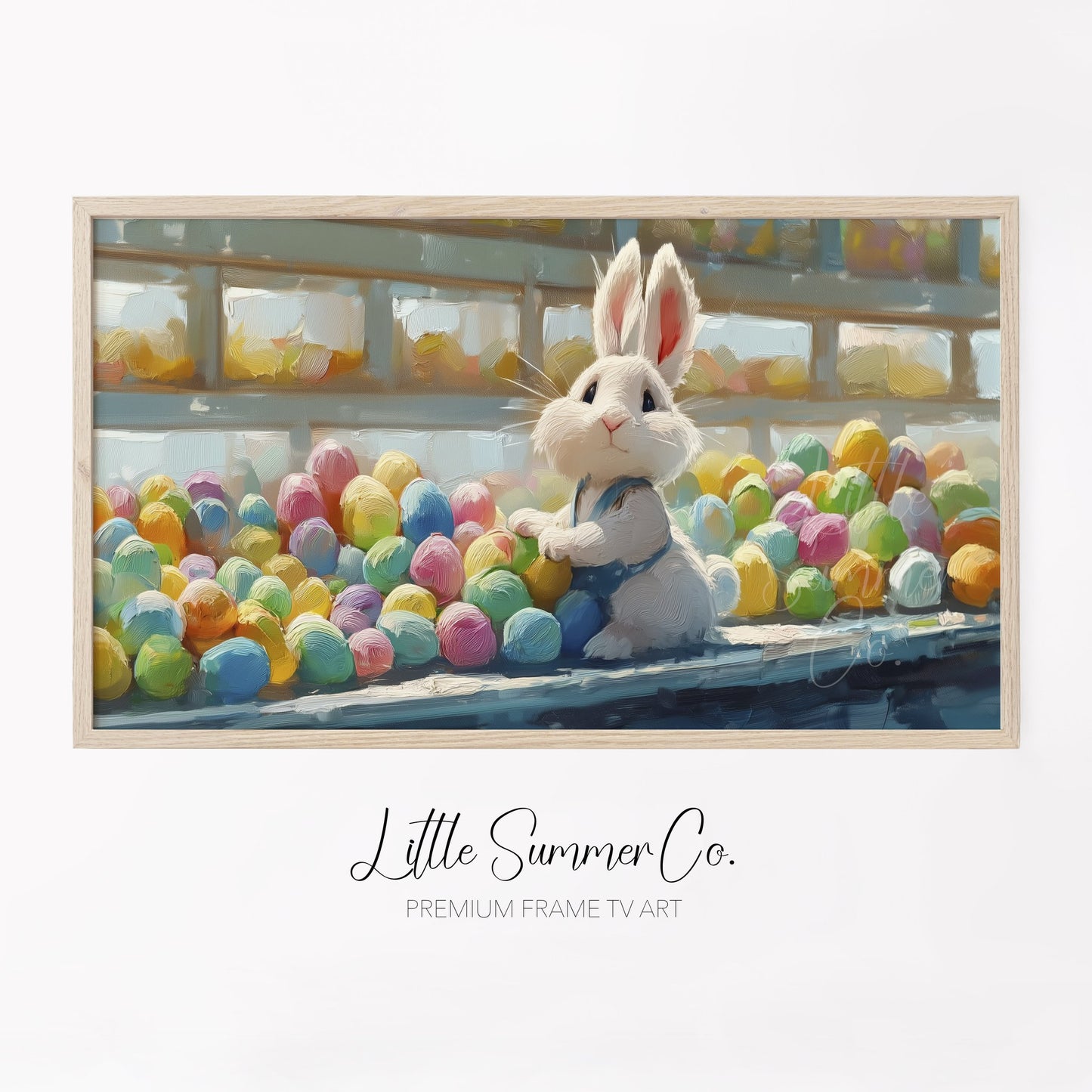 Easter Bunny with Coloured Eggs Frame TV Art displayed on a TV