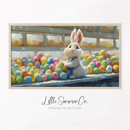 Easter Bunny with Coloured Eggs Frame TV Art displayed on a TV