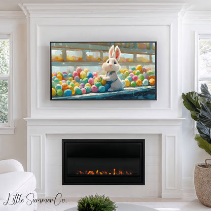 Easter Bunny with Coloured Eggs Frame TV Art displayed on a TV