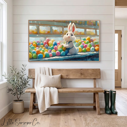 Easter Bunny with Coloured Eggs Frame TV Art displayed on a TV