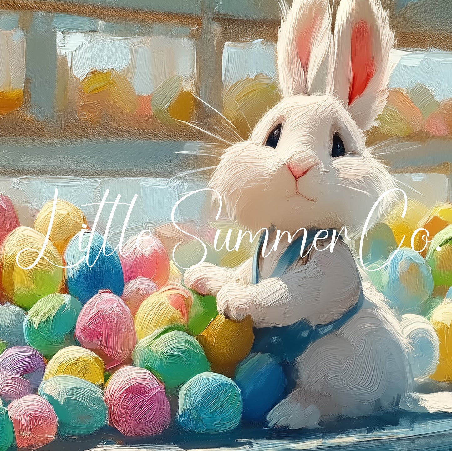 Easter Bunny with Coloured Eggs Frame TV Art displayed on a TV