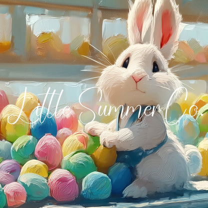 Easter Bunny with Coloured Eggs Frame TV Art displayed on a TV