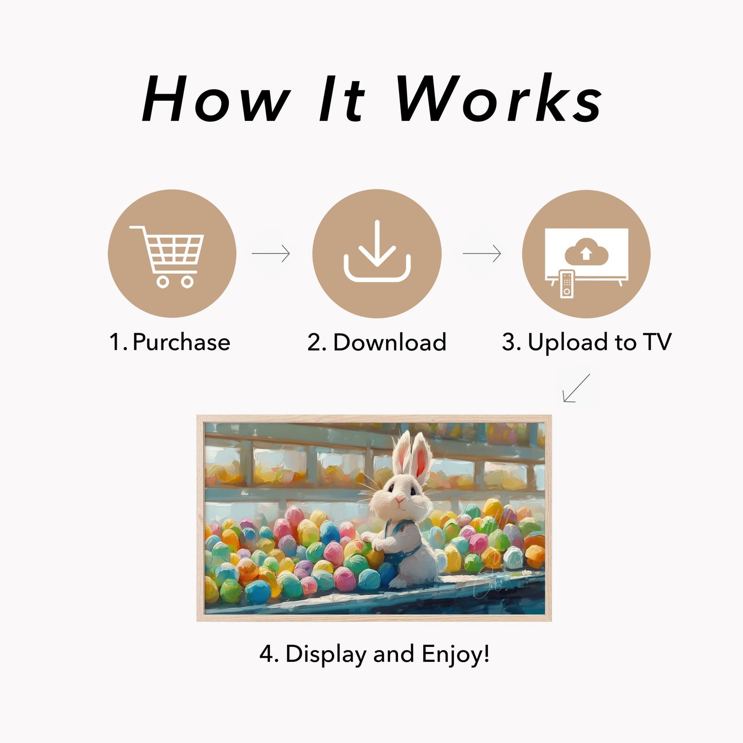 Easter Bunny with Coloured Eggs Frame TV Art displayed on a TV