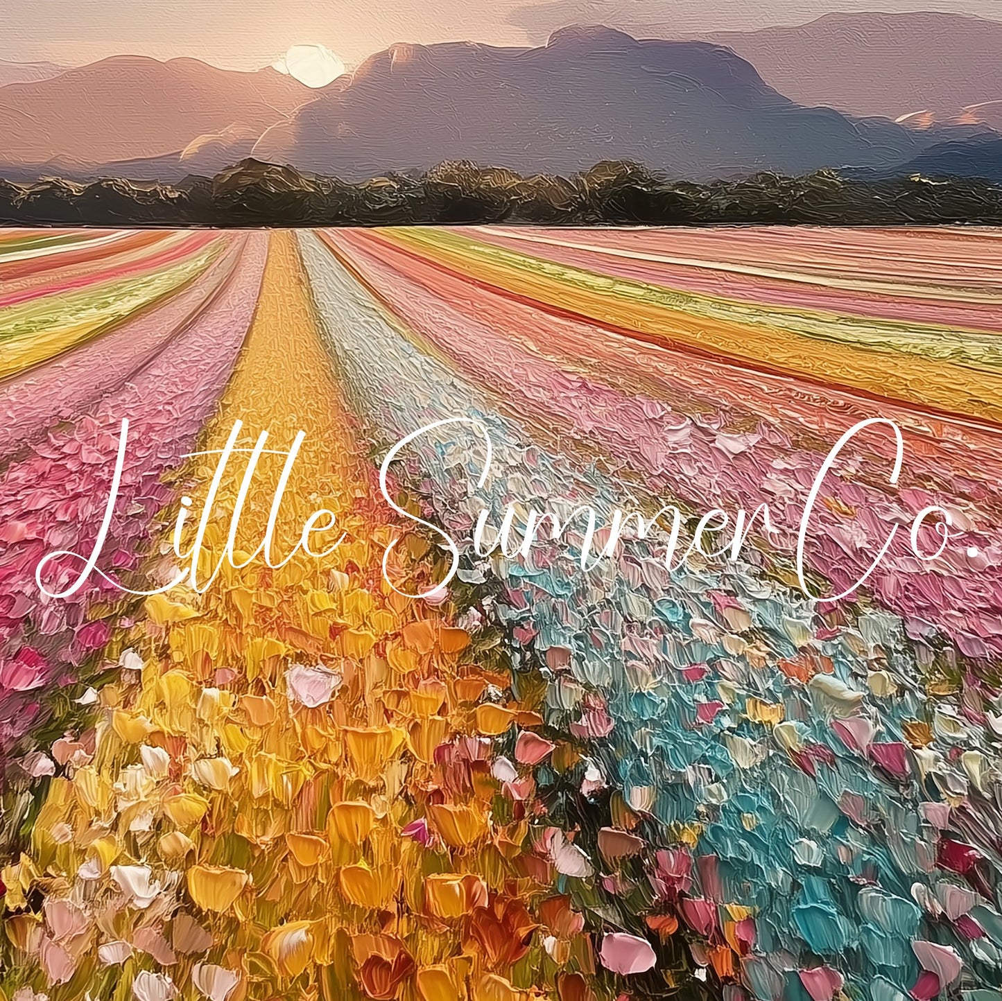Colourful Flower Field at Sunset Frame TV Art displayed on a TV