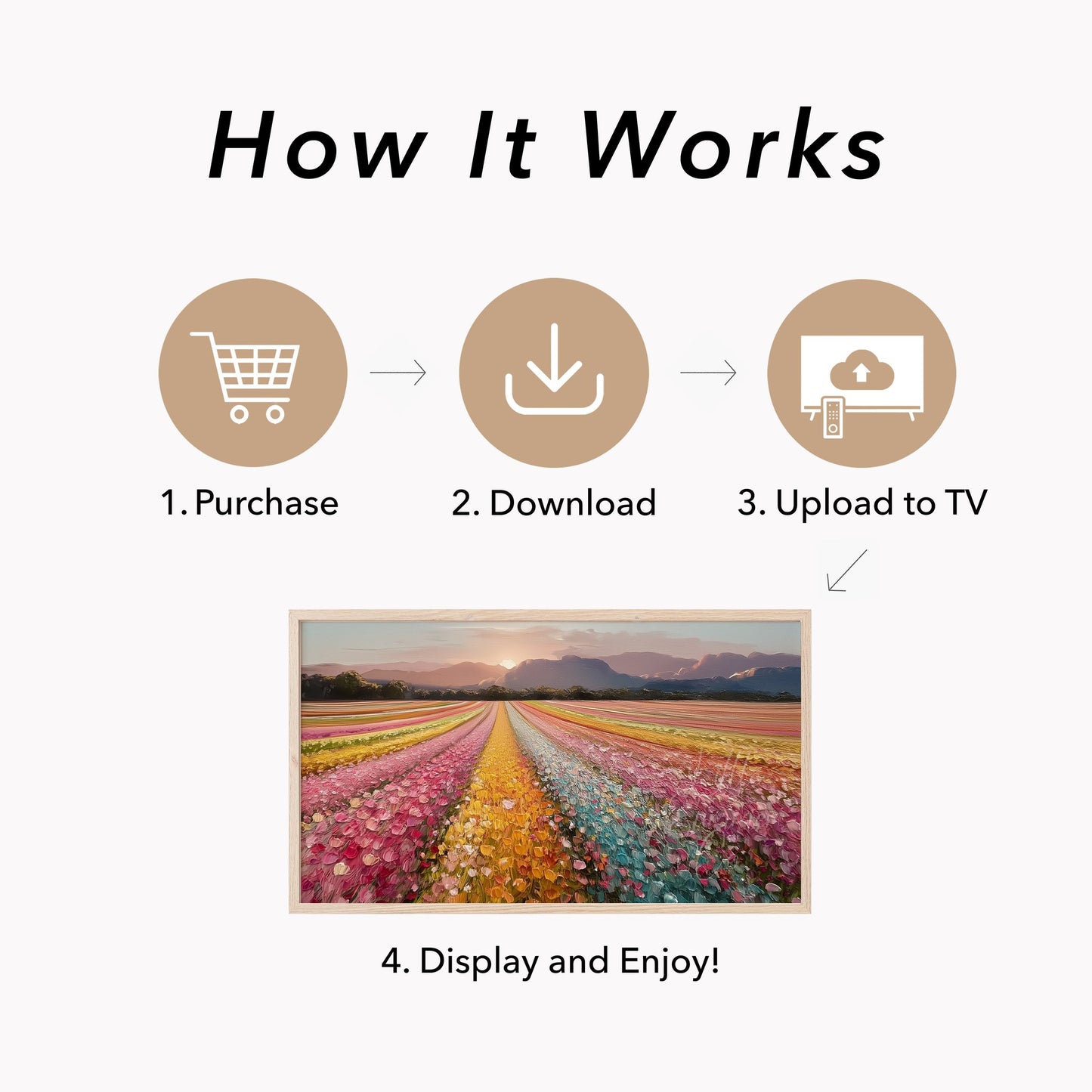 Colourful Flower Field at Sunset Frame TV Art displayed on a TV