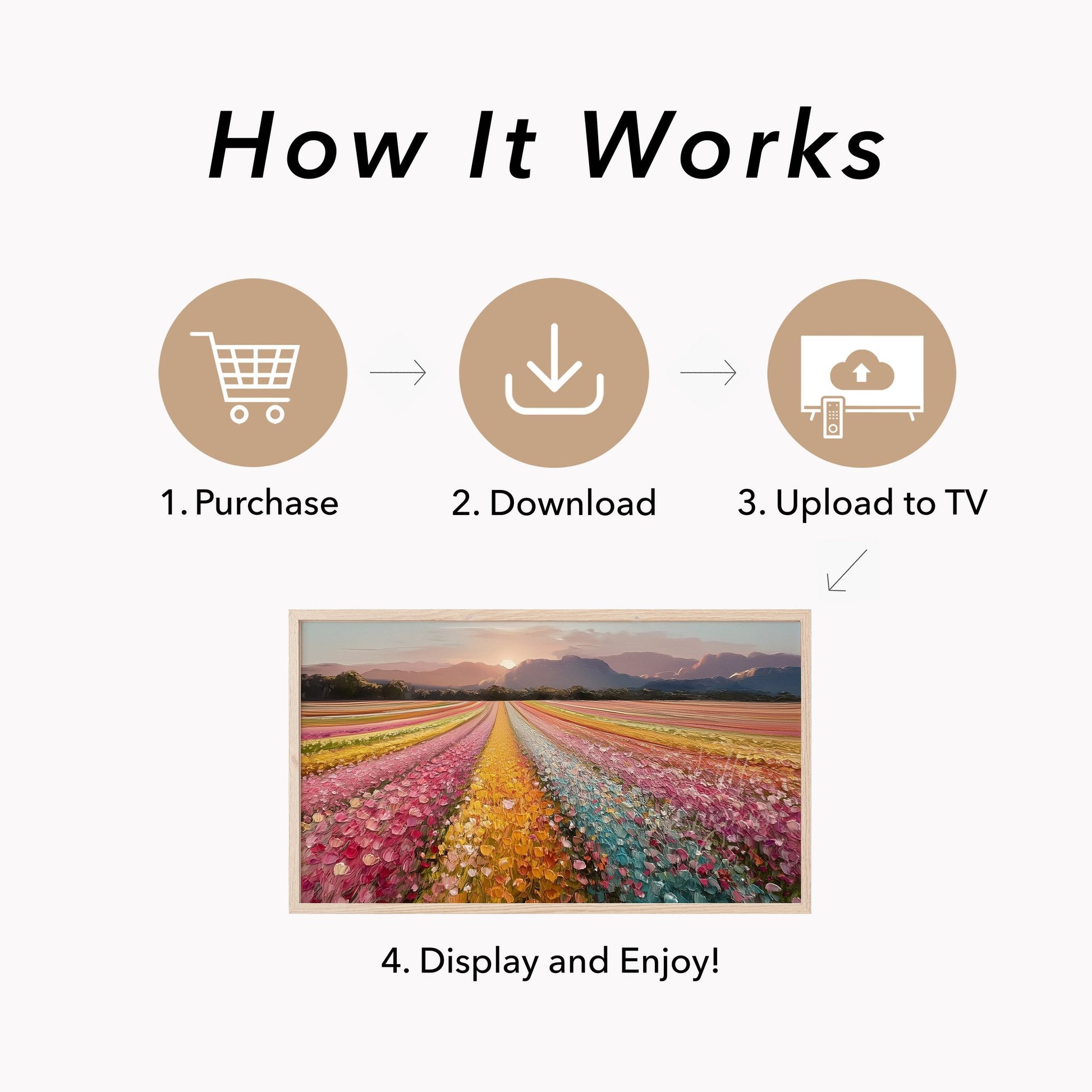 Colourful Flower Field at Sunset Frame TV Art displayed on a TV