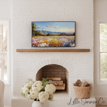 Wildflower Meadow and Mountains Frame TV Art displayed on a TV