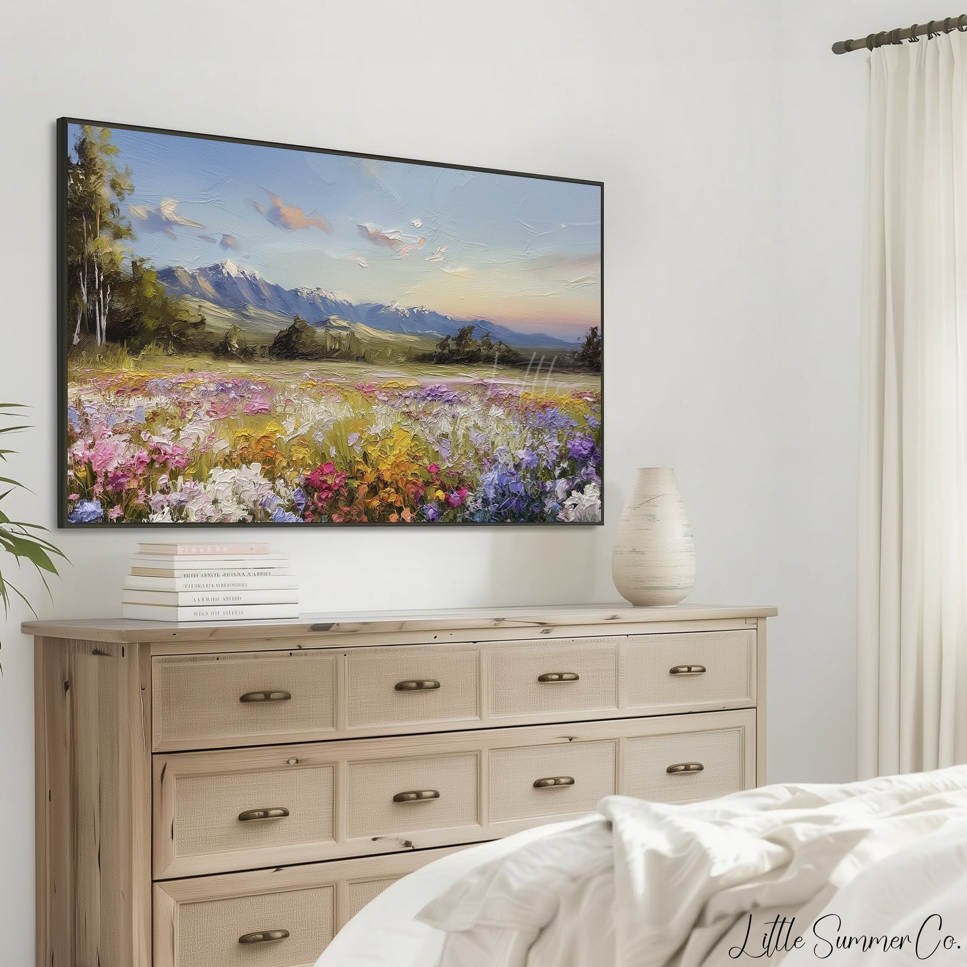 Wildflower Meadow and Mountains Frame TV Art displayed on a TV