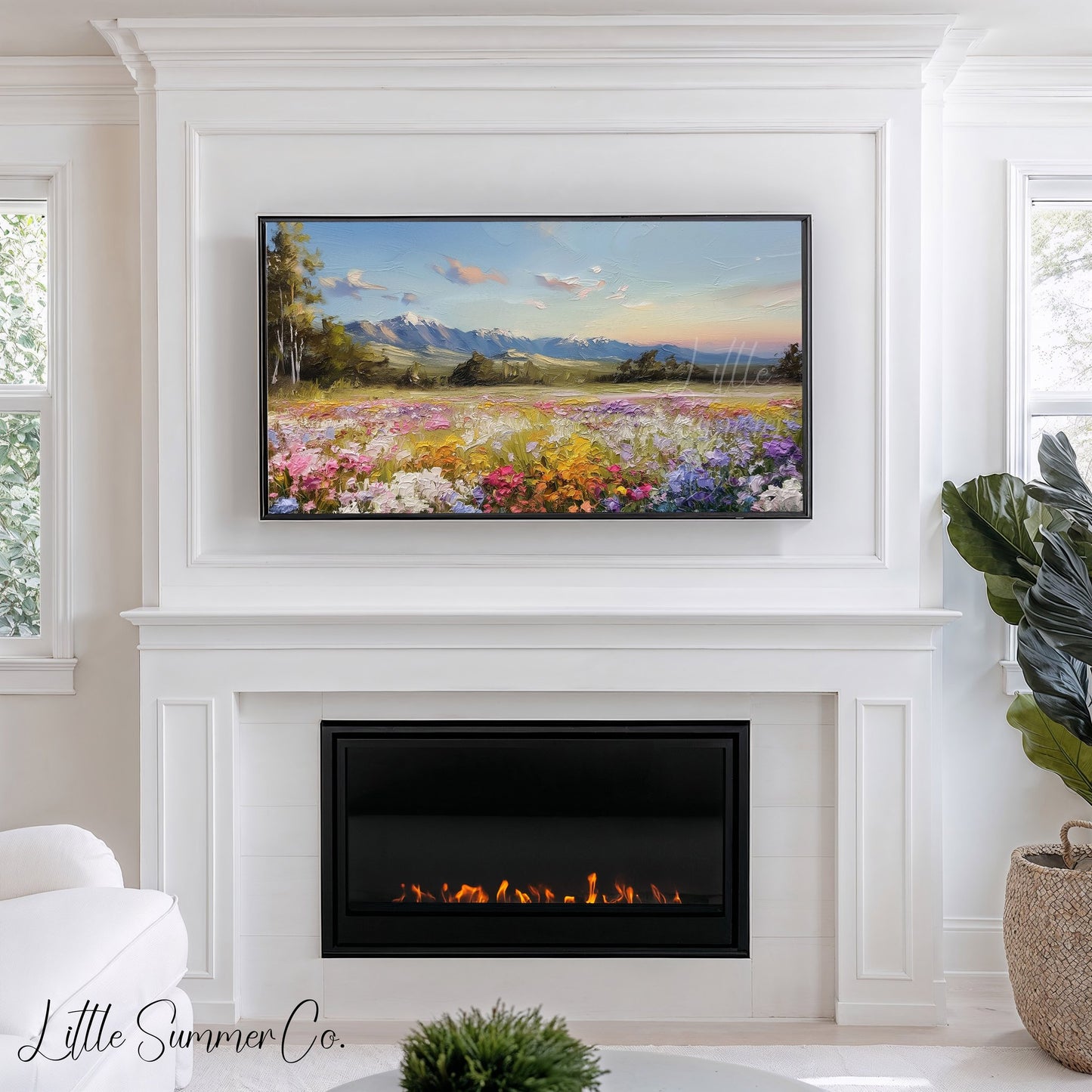 Wildflower Meadow and Mountains Frame TV Art displayed on a TV