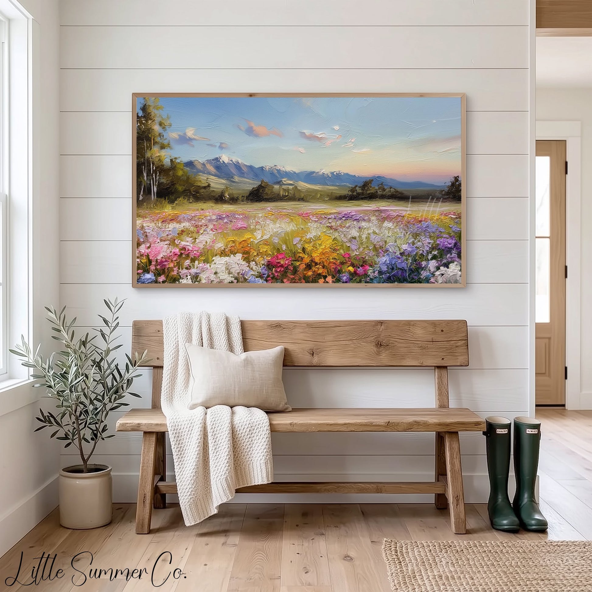 Wildflower Meadow and Mountains Frame TV Art displayed on a TV