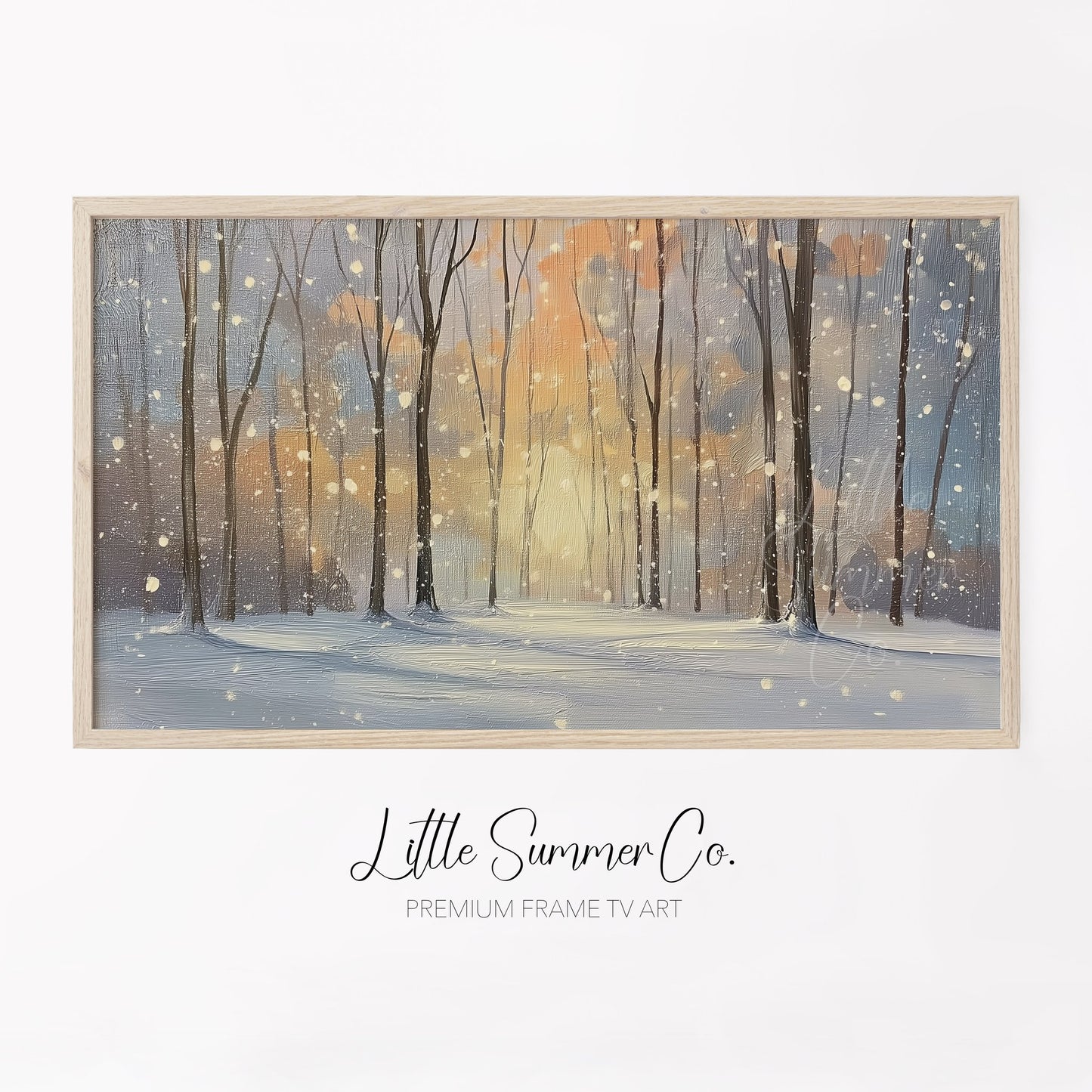 Snowy Woodland Scene Frame TV Art displayed on a TV