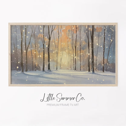 Snowy Woodland Scene Frame TV Art displayed on a TV