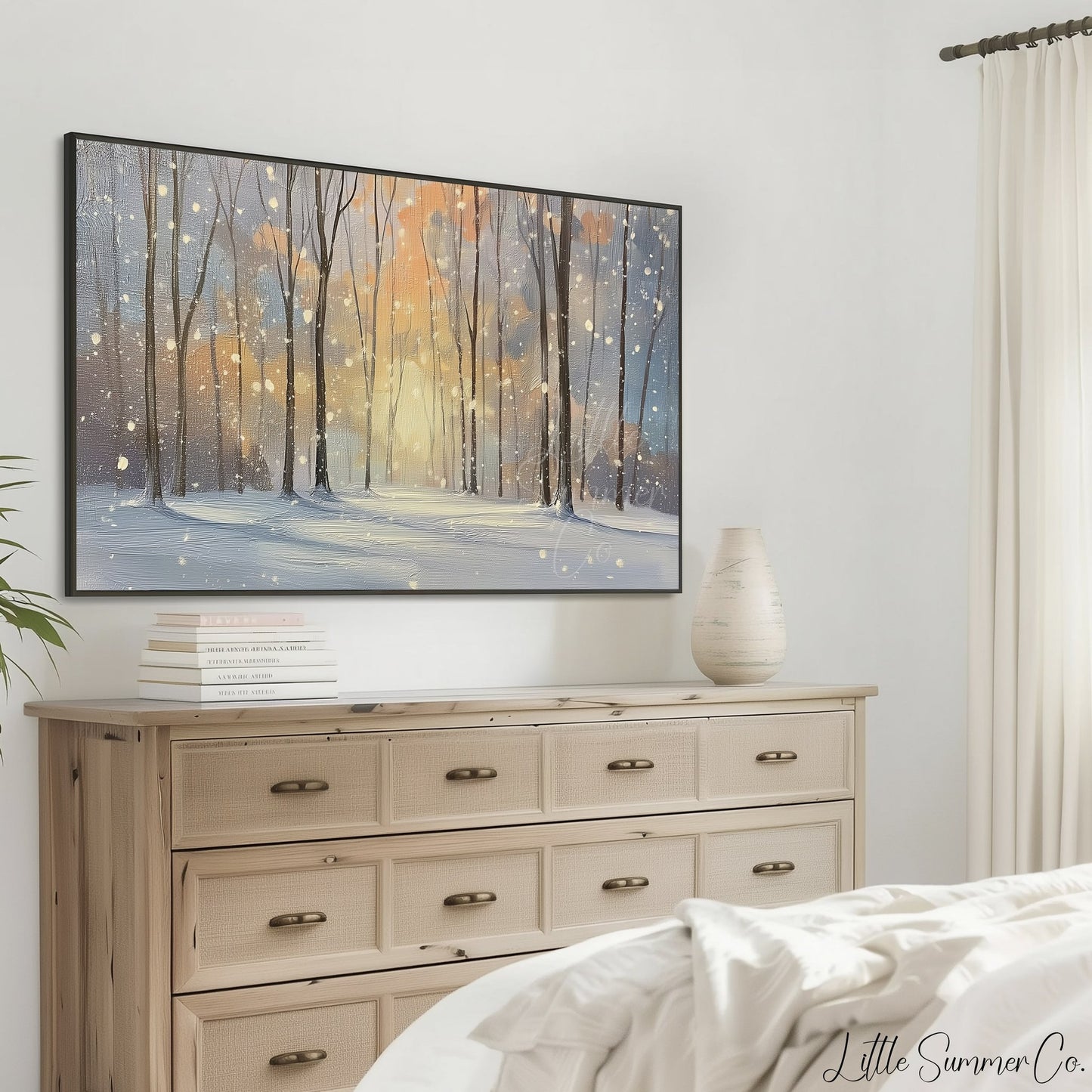 Snowy Woodland Scene Frame TV Art displayed on a TV
