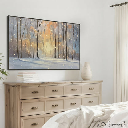 Snowy Woodland Scene Frame TV Art displayed on a TV