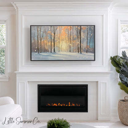 Snowy Woodland Scene Frame TV Art displayed on a TV
