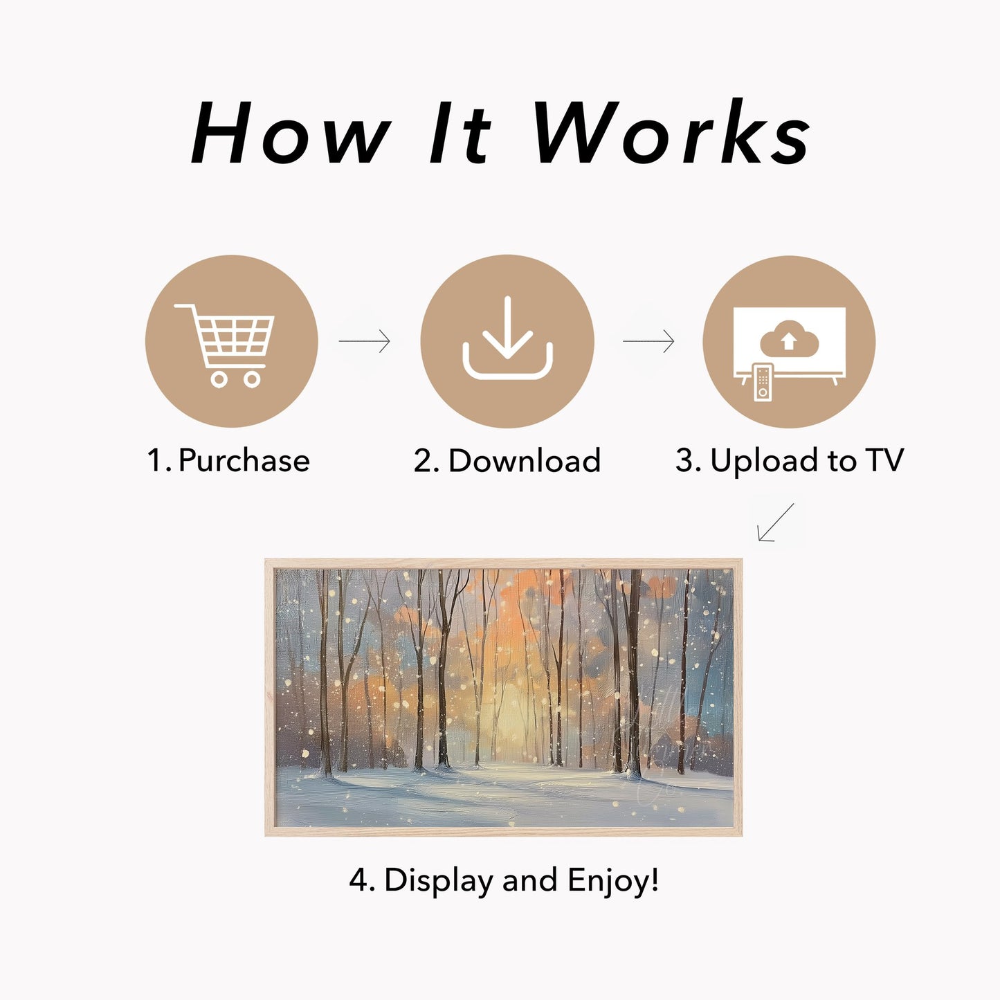 Snowy Woodland Scene Frame TV Art displayed on a TV