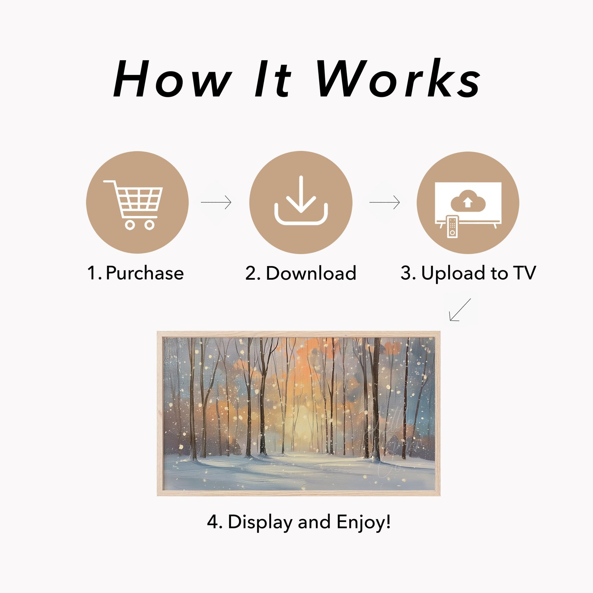Snowy Woodland Scene Frame TV Art displayed on a TV