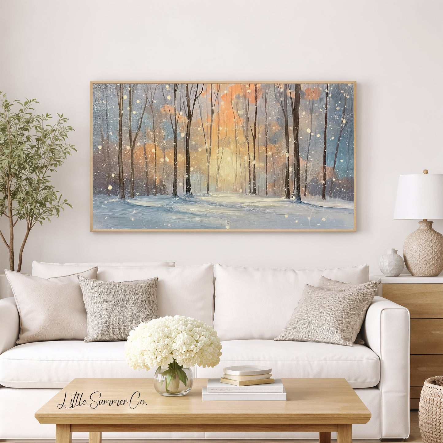 Snowy Woodland Scene Frame TV Art displayed on a TV