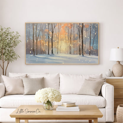Snowy Woodland Scene Frame TV Art displayed on a TV