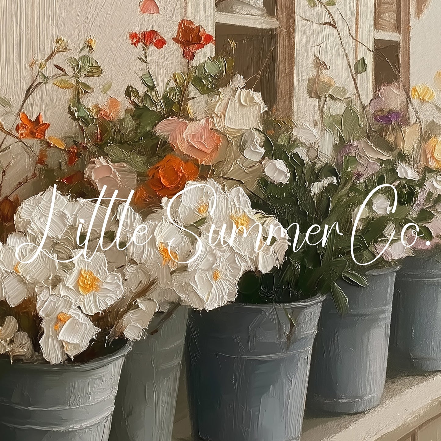 Flower Buckets on Windowsill Frame TV Art displayed on a TV