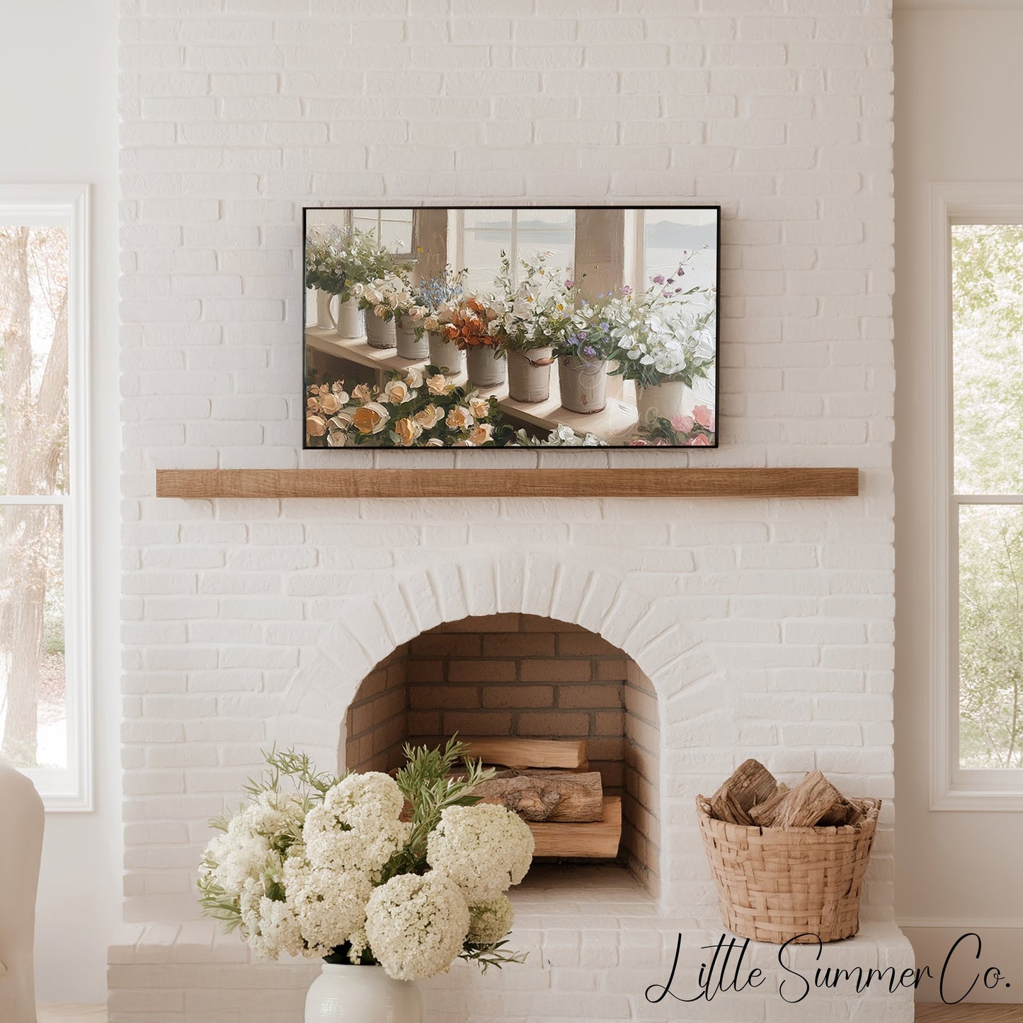 Windowsill Flower Buckets Frame TV Art displayed on a TV