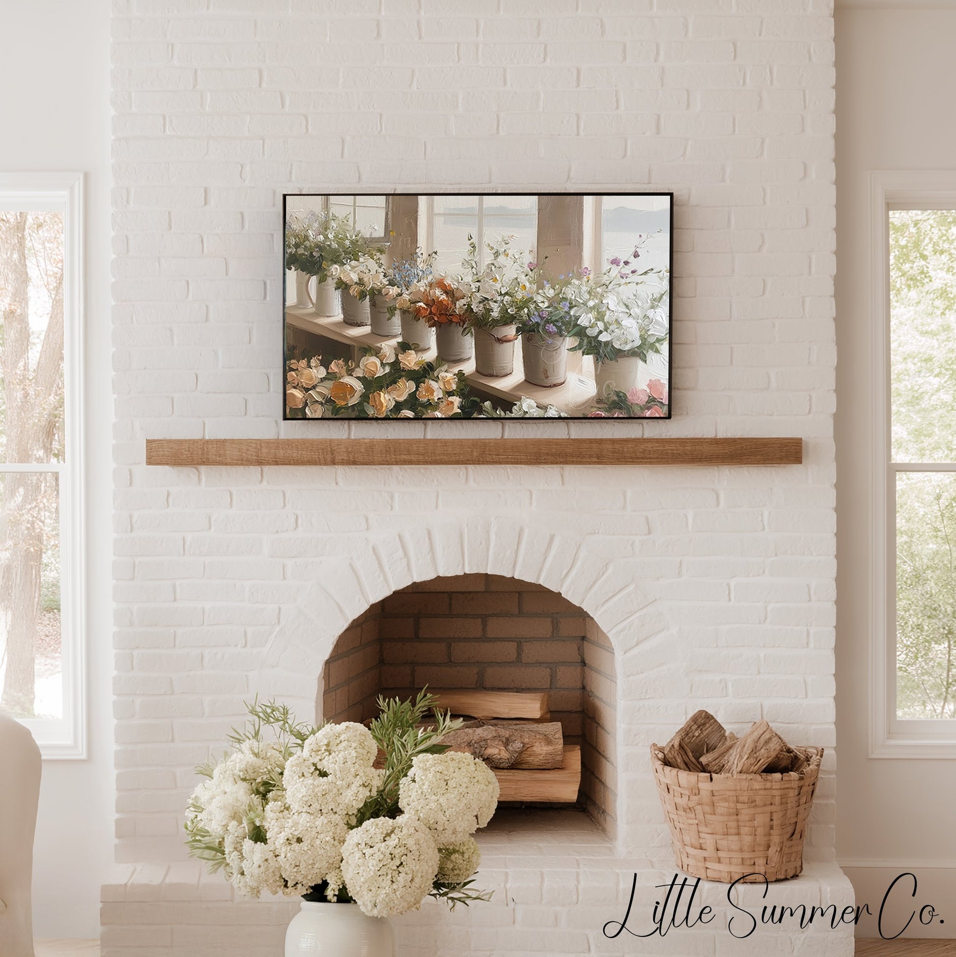 Windowsill Flower Buckets Frame TV Art displayed on a TV