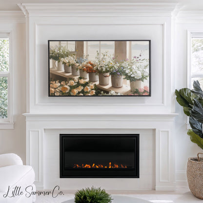 Windowsill Flower Buckets Frame TV Art displayed on a TV