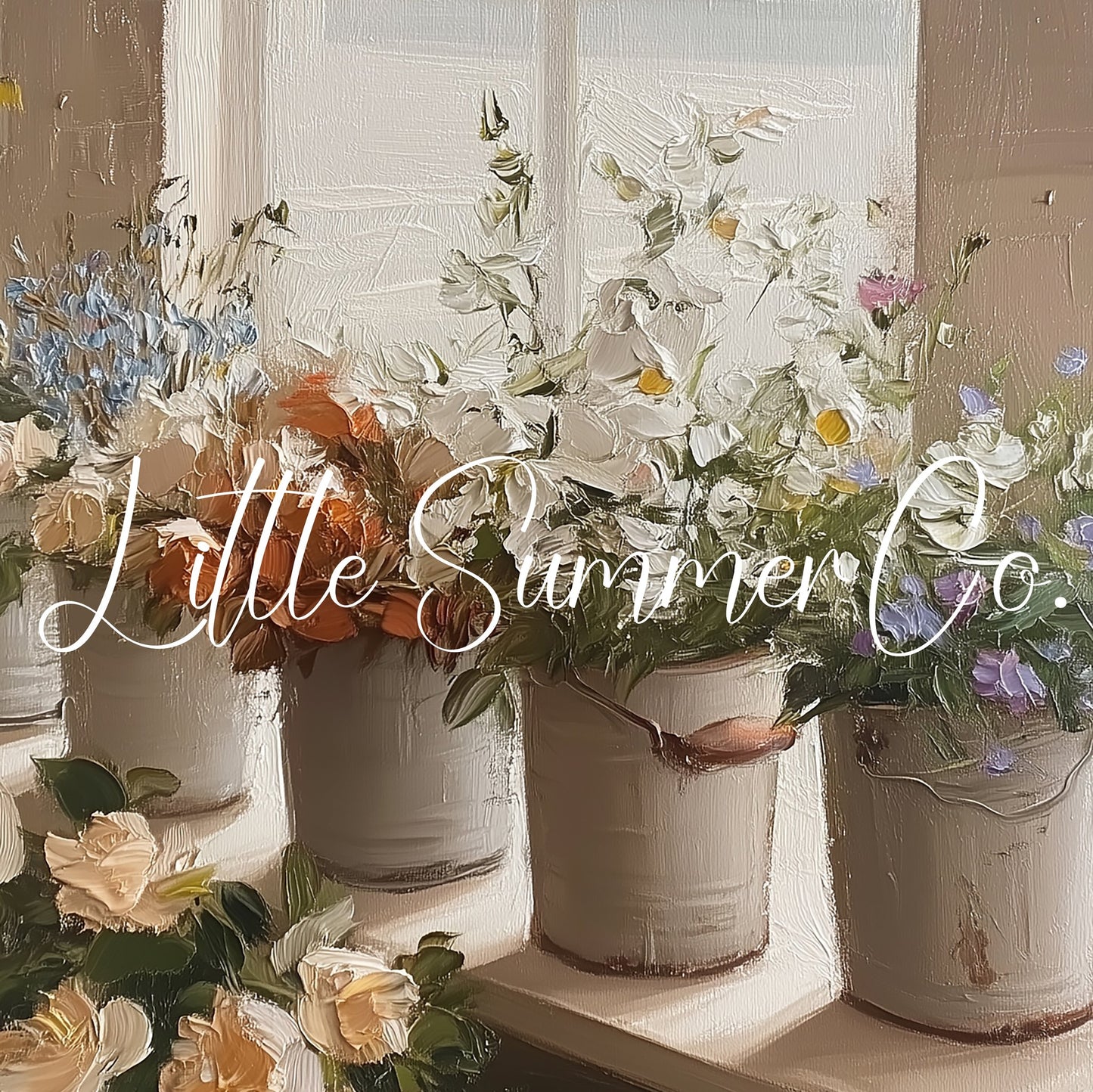 Windowsill Flower Buckets Frame TV Art displayed on a TV