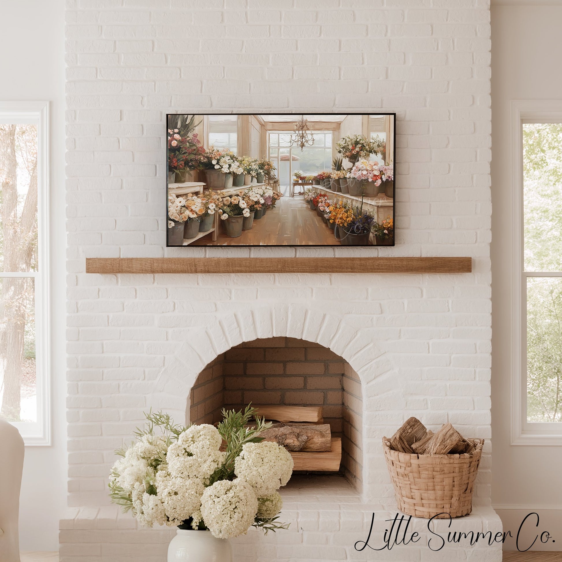 Flower Shop Buckets Frame TV Art displayed on a TV