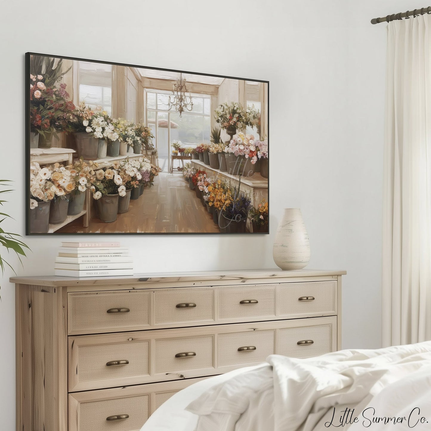 Flower Shop Buckets Frame TV Art displayed on a TV