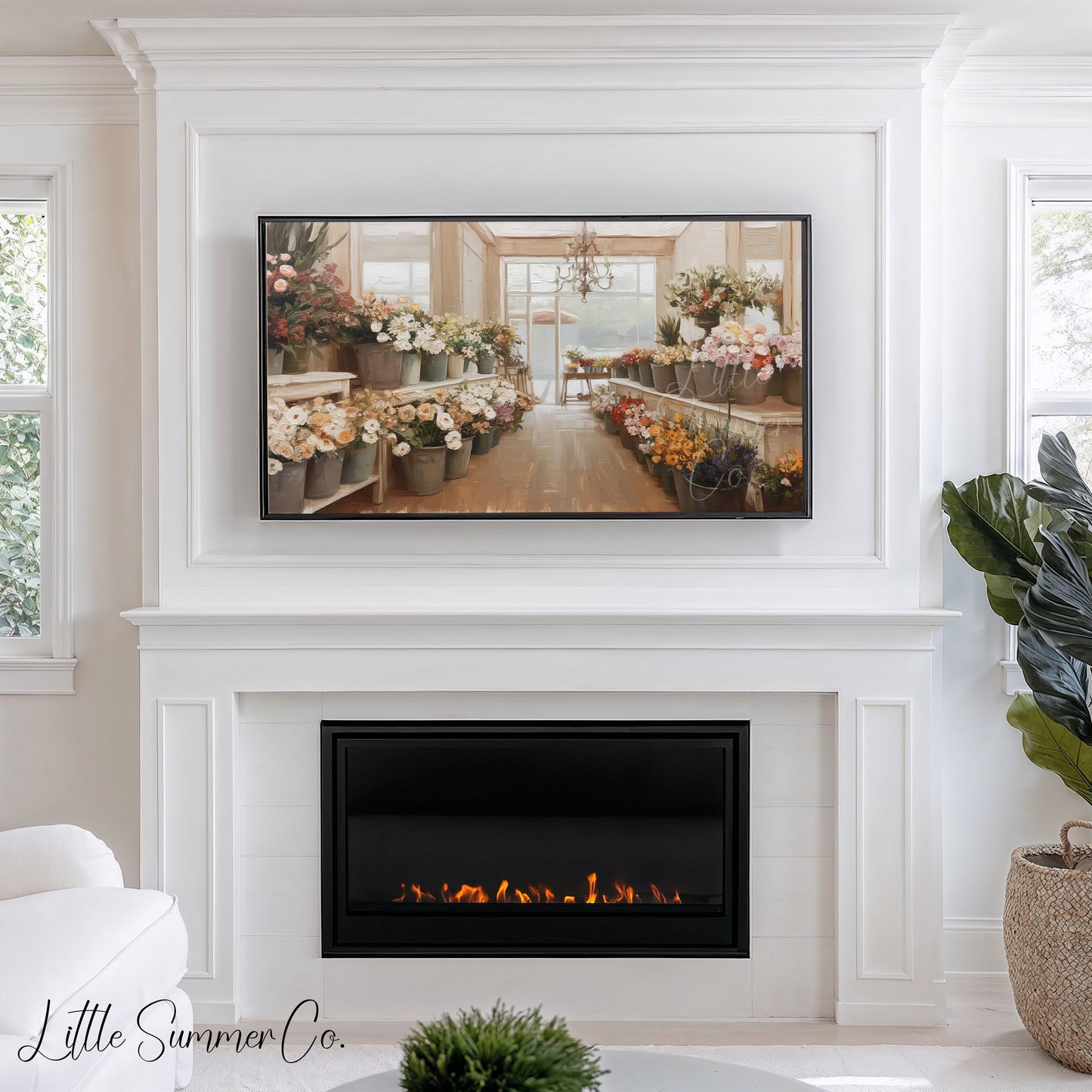 Flower Shop Buckets Frame TV Art displayed on a TV