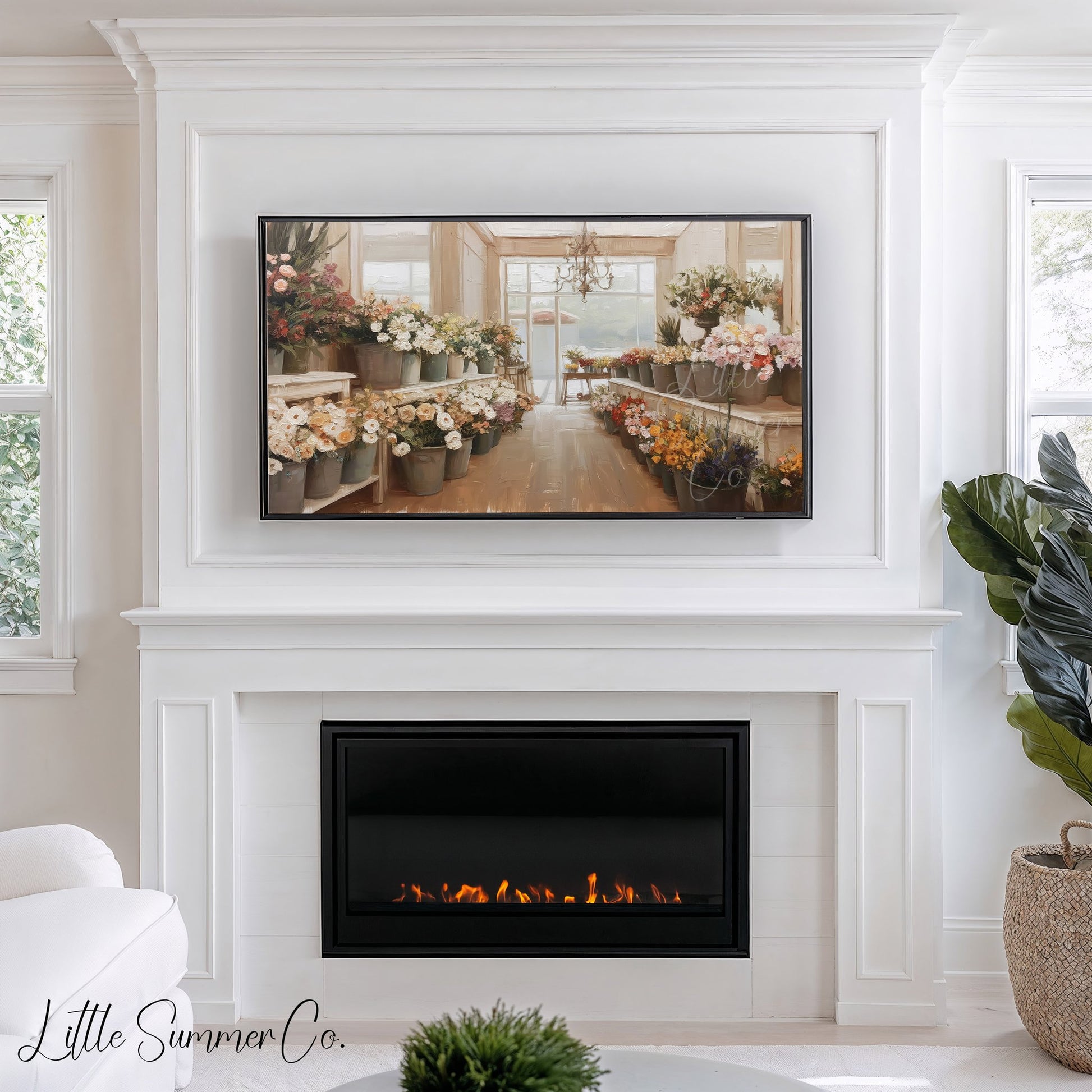 Flower Shop Buckets Frame TV Art displayed on a TV