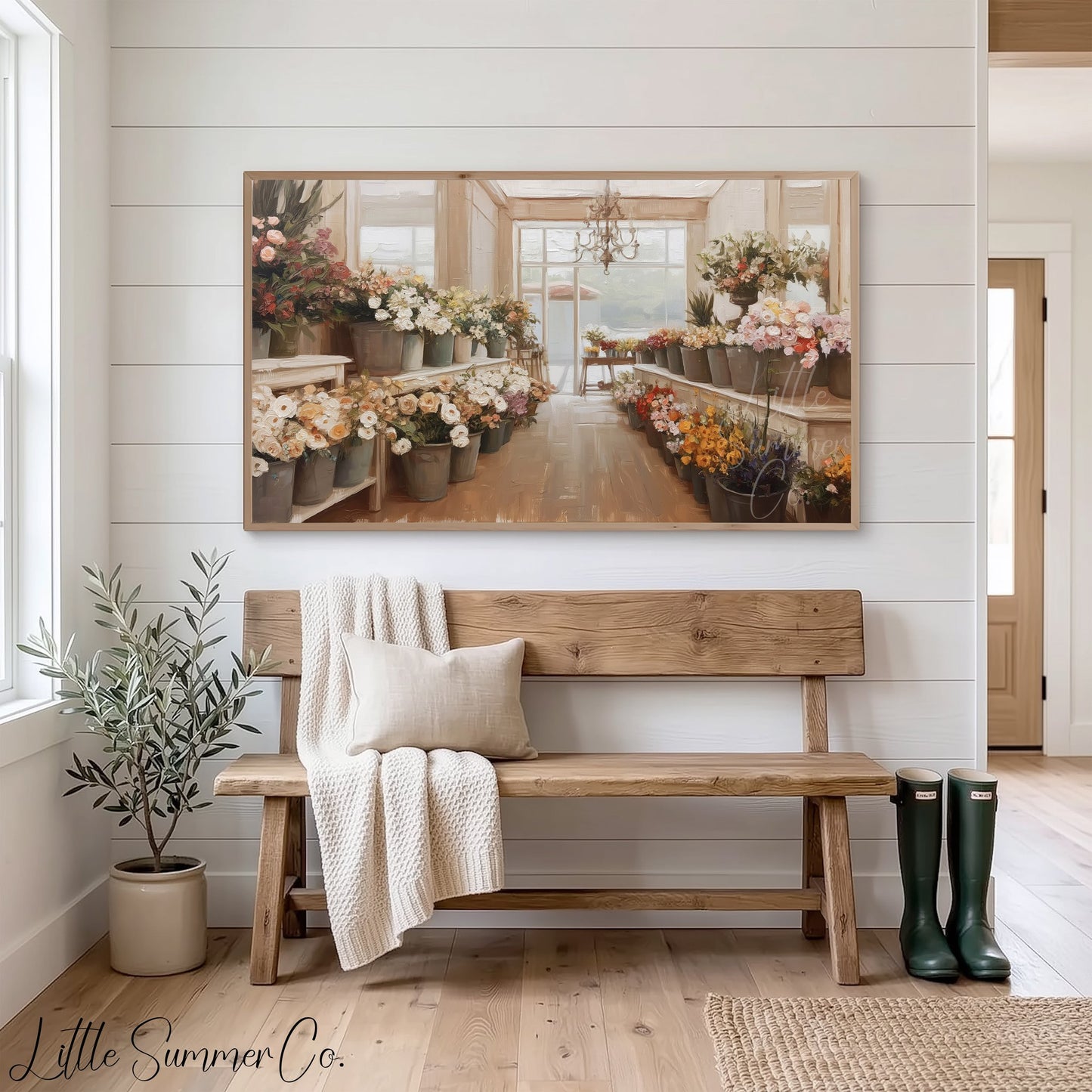 Flower Shop Buckets Frame TV Art displayed on a TV