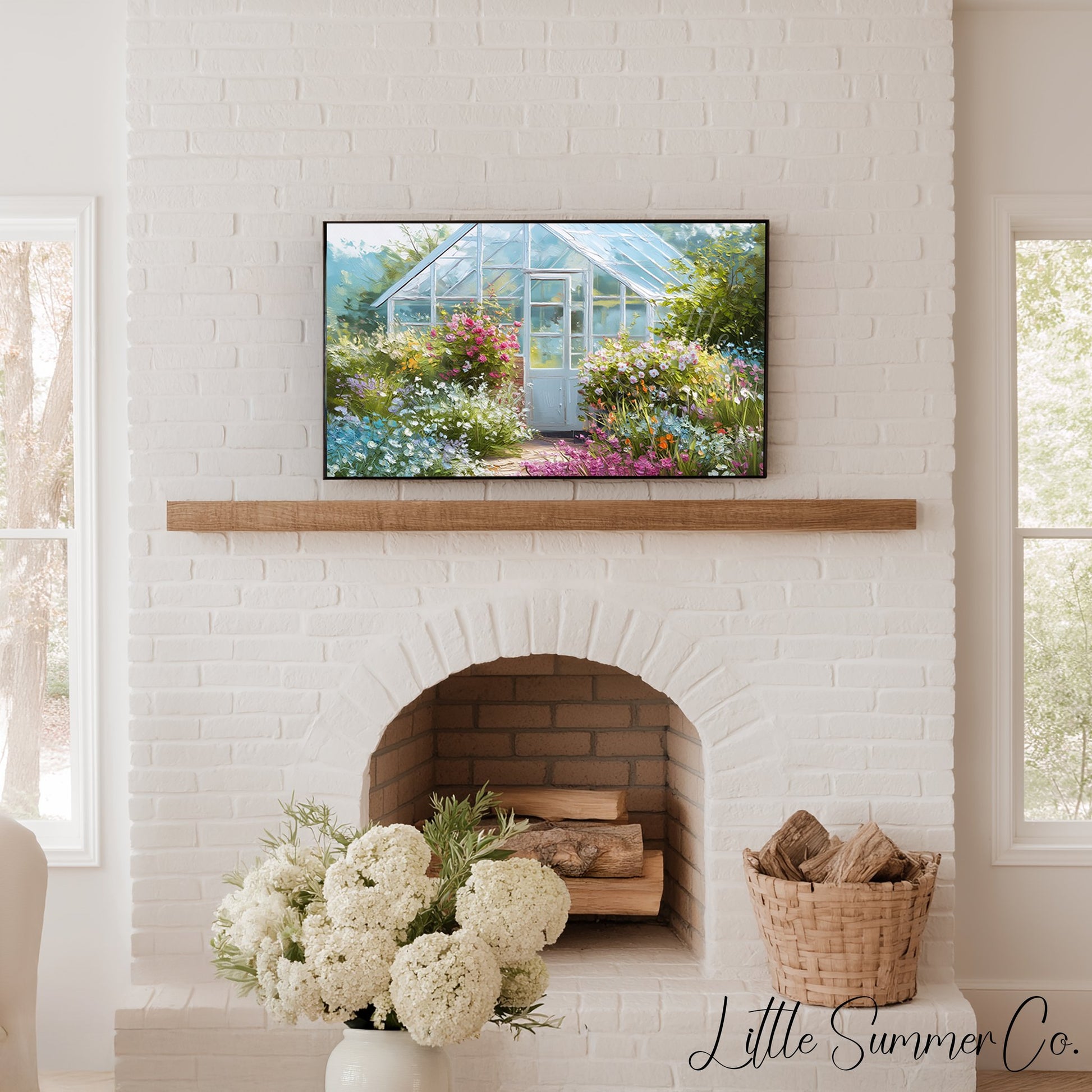 Blue Greenhouse Cottage Garden Frame TV Art displayed on a TV