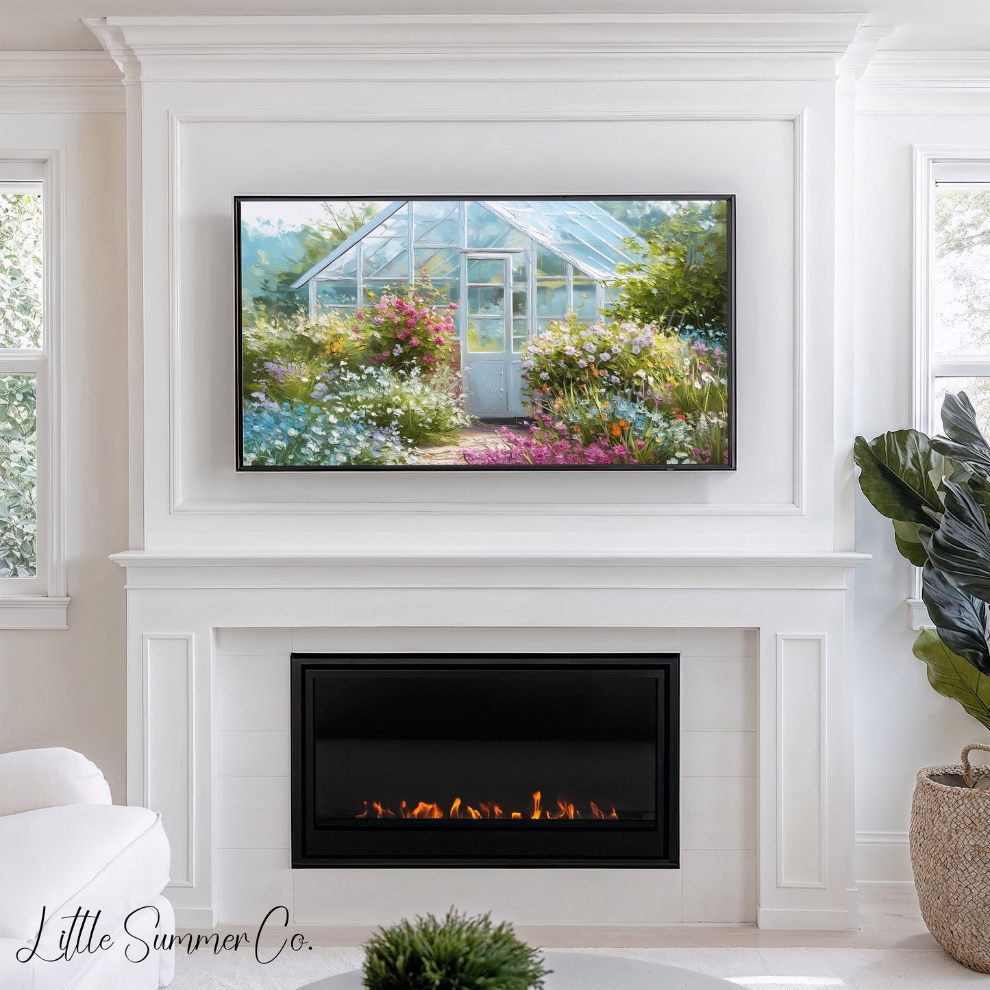 Blue Greenhouse Cottage Garden Frame TV Art displayed on a TV