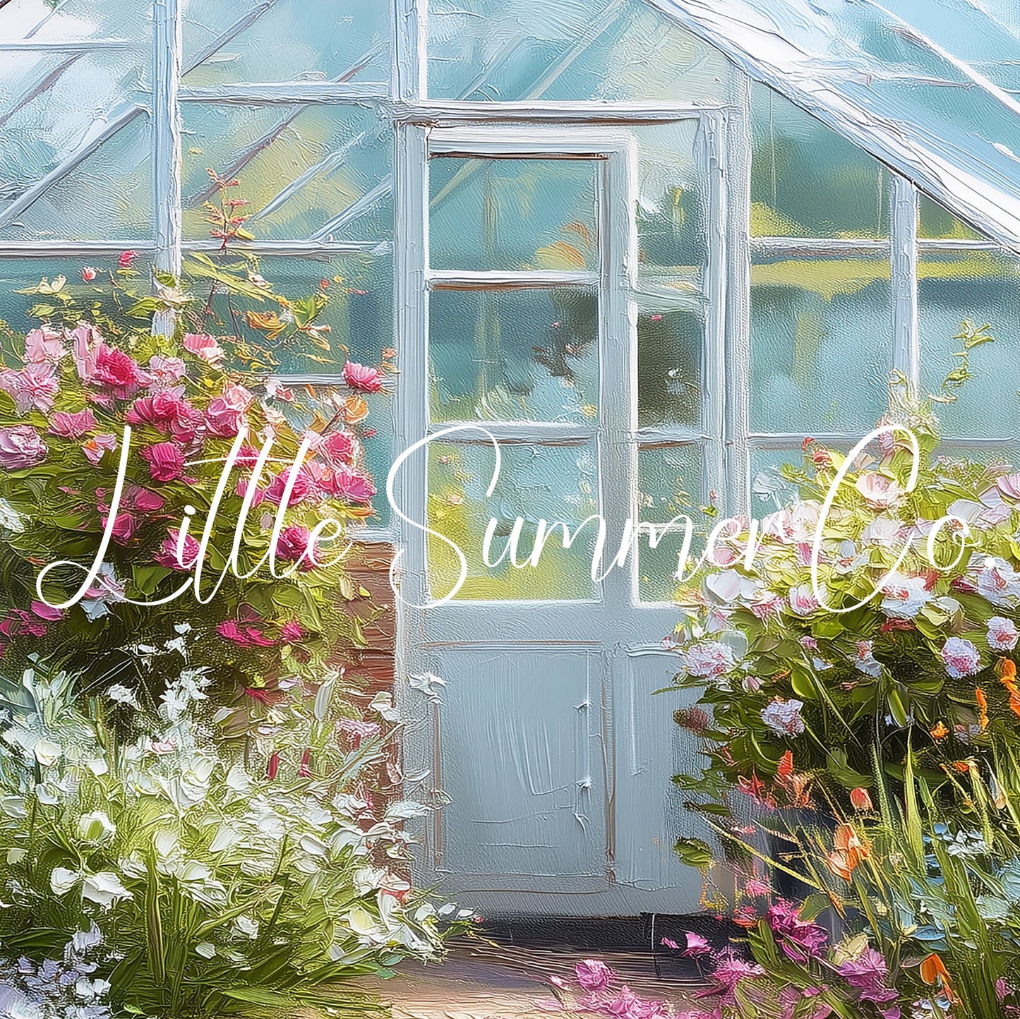 Blue Greenhouse Cottage Garden Frame TV Art displayed on a TV